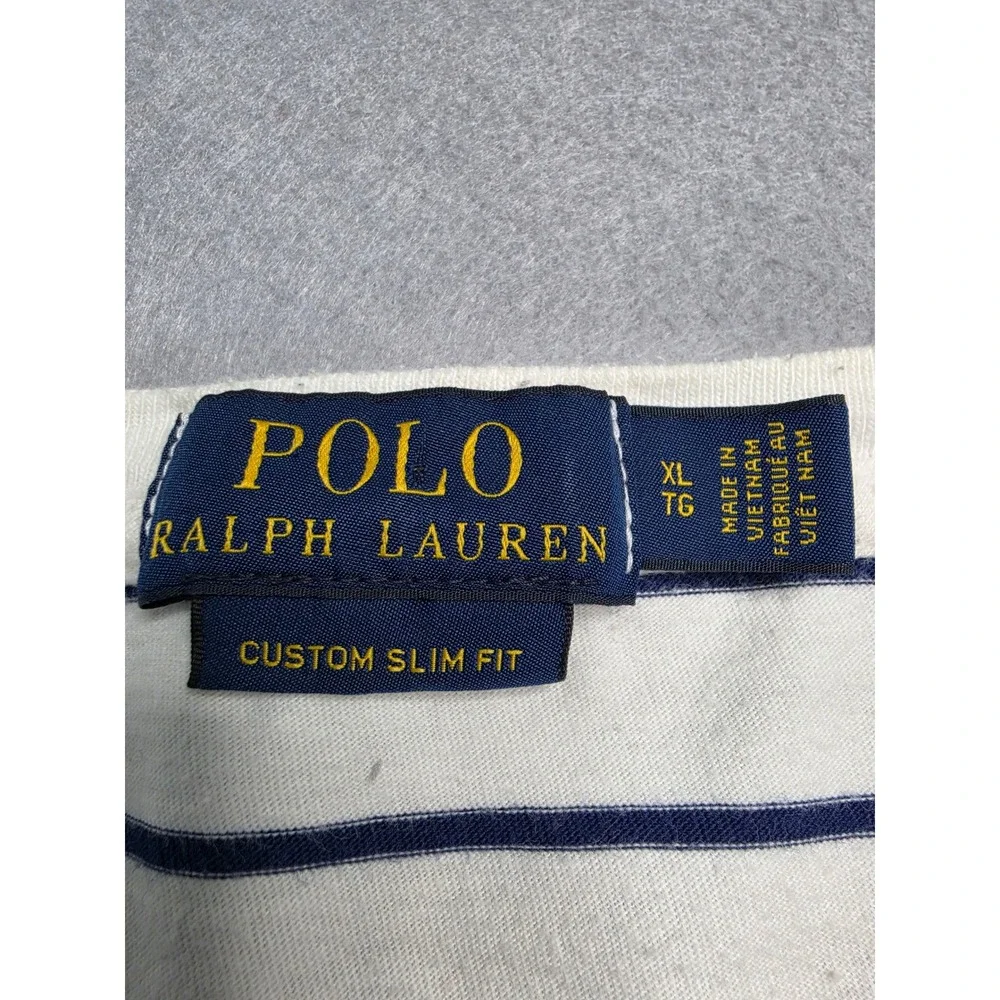Polo Ralph Lauren T-Shirt Men's XL White Striped Custom Slim Fit 100% Cotton